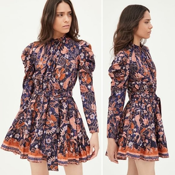 ULLA JOHNSON NAIMA Floral cottage core ruffle puff shoulders Mini Dress Size 2